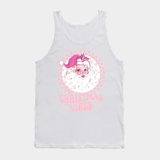 Pink Retro Santa Claus Christmas Vibes Checkerboard Pattern Tank Top